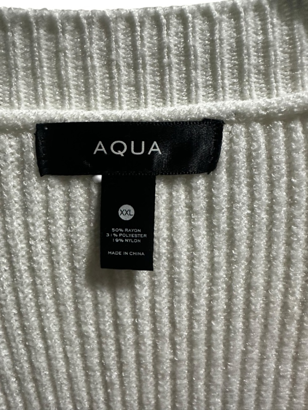 Aqua Cream Ribbed Sweater Cardigan with Black Ties size XXL - Picture 6 of 8
